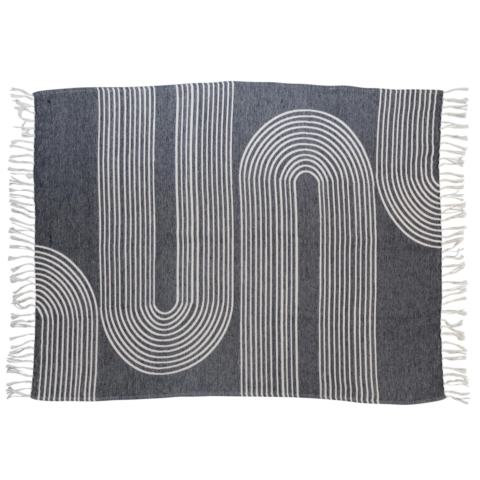 Hello Honey® Cotton Jacquard Throw Blanket with Arch Design and Fringe, Black and White